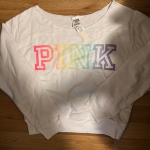 Pink brand crop off the shoulder pull over